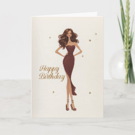Cartão Elegant Glam Brunette Brown Gown Fashionista BDay