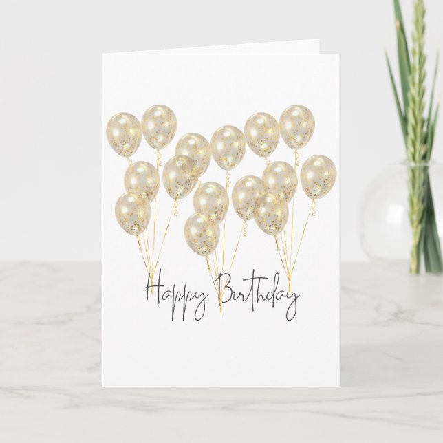 Cartão Elegant Gold Balloon Happy Birthday (Frente)