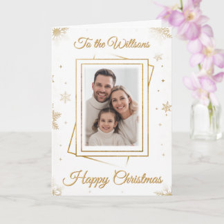 Cartão Elegant Gold Family Frame Photo Christmas Card