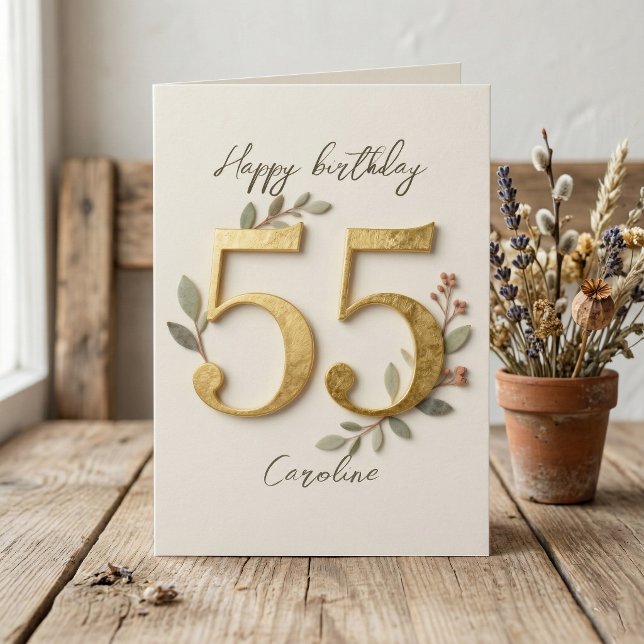 Cartão Elegant Gold Numbers Botanical 55th Birthday (Criador carregado)