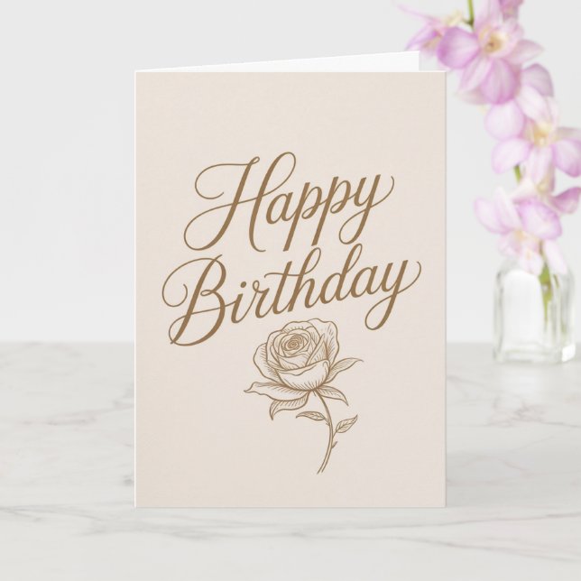Cartão Elegant Gold Script Minimalist Birthday Card (Orquídea)