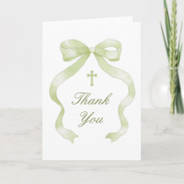 Cartão Elegant Green Bow Holy Cross Religious Thank You