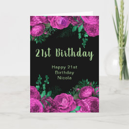 Cartão Elegant Hot Pink Flowers Birthday Party 