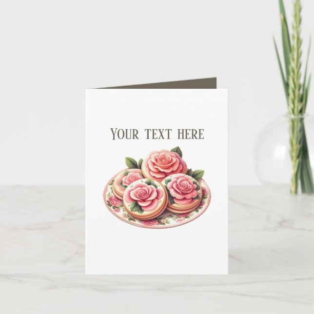 Cartão Elegant iced rose cookie bakery customizable (Frente)