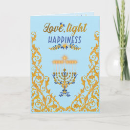 Cartão Elegant Light Blue Hanukkah