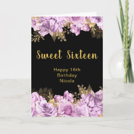 Cartão Elegant Lilac and Gold Flowers Sweet Sixteen