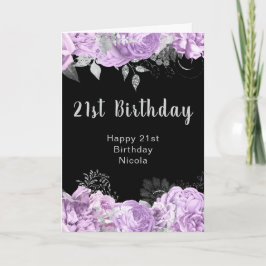 Cartão Elegant Lilac and Silver Flowers Birthday Party 