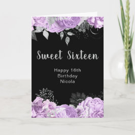 Cartão Elegant Lilac and Silver Flowers Sweet Sixteen