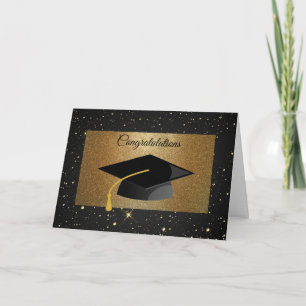 Cartão Elegant,Luxury,Gold Glitter,Stars,Graduation Cap,