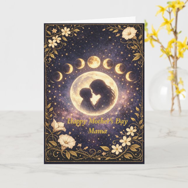 Cartão Elegant Moon Phase Mother’s Day Card for Mama (Flor Amarela)