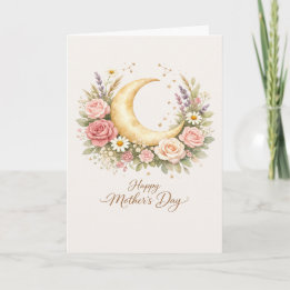 Cartão Elegant Mother’s Day, Floral Gold Moon Design