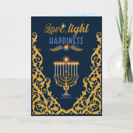 Cartão Elegant Navy Blue Hanukkah Menorah