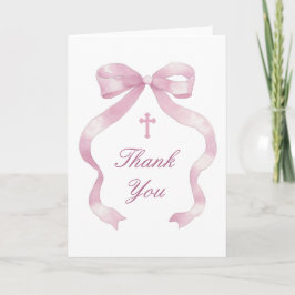 Cartão Elegant Pink Bow Holy Cross Religious Thank You