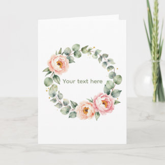 Cartão Elegant Pink Floral Watercolor Wreath Personalized