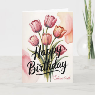 Cartão Elegant Pink Tulip Floral Birthday