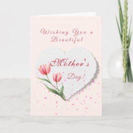 Cartão Elegant Pink Tulips & Paper Heart Mother's Day