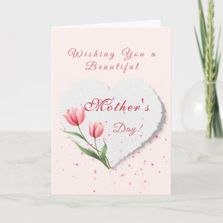 Cartão Elegant Pink Tulips & Paper Heart Mother's Day