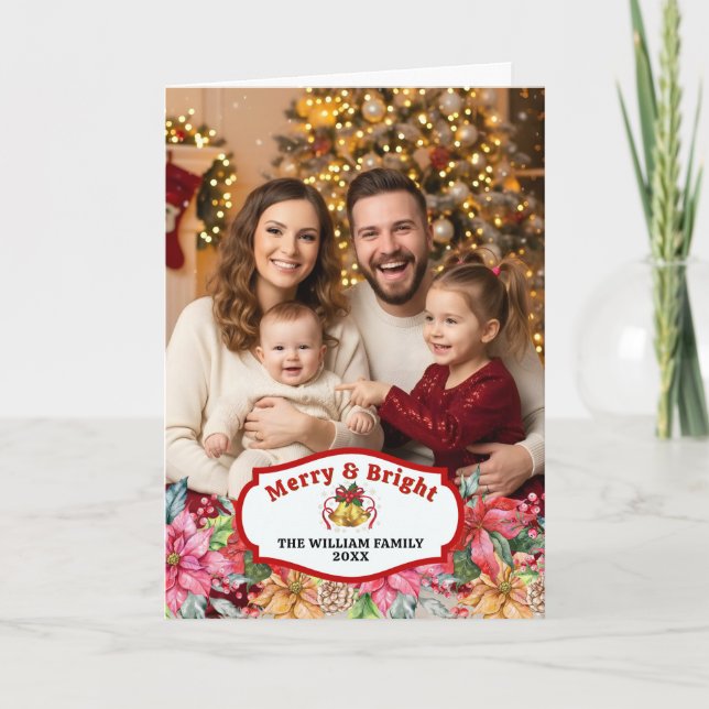 Cartão Elegant Poinsettia Floral Custom Photo Folded (Frente)