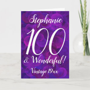 Cartão Elegant Purple 100 and Wonderful Name Birthday