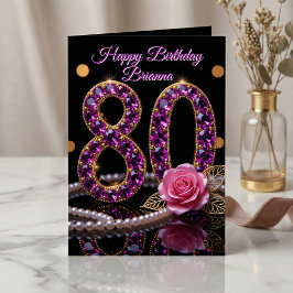 Cartão Elegant Purple Amethyst Jewel Gold 80th Birthday