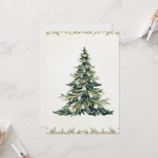 Cartão Elegant Script Non Photo Christmas Tree Watercolor