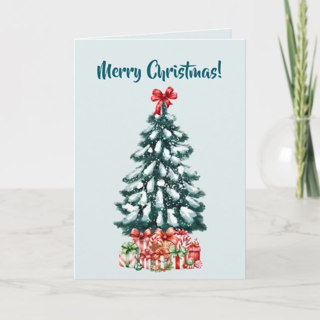 Cartão Elegant Snowy Christmas Tree Mint Green (Frente)