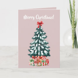 Cartão Elegant Snowy Christmas Tree Pink