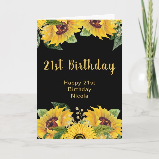 Cartão Elegant Sunflowers and Foliage Birthday Party (Frente)