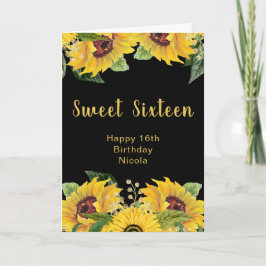 Cartão Elegant Sunflowers and Foliage Sweet Sixteen