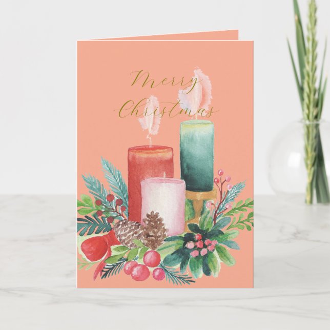 Cartão Elegant Watercolor Candlelight Christmas Card (Frente)