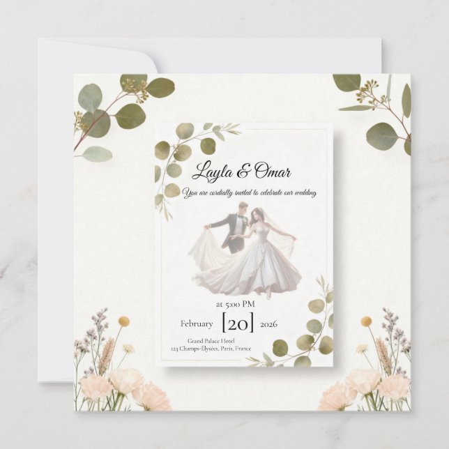 Cartão Elegant Wedding Invitation – Minimalist Romantic D (Frente)
