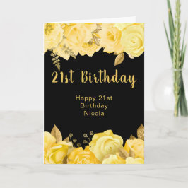 Cartão Elegant Yellow and Gold Flowers Birthday Party