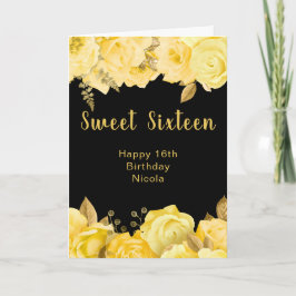 Cartão Elegant Yellow and Gold Flowers Sweet Sixteen