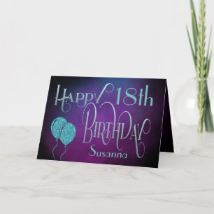 Cartão Elegante 18º Nome Purple Teal Happy Birthday