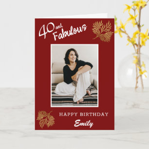 Cartão Elegante 40 e Fabuloso Folhagem Dourada Aniversári
