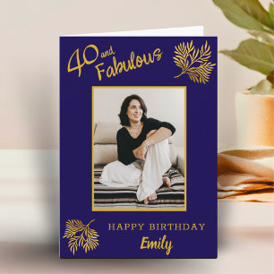 Cartão Elegante 40 e Fabuloso Folhagem Dourada Aniversári