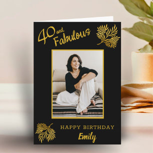 Cartão Elegante 40 e Fabuloso Folhagem Dourada Aniversári