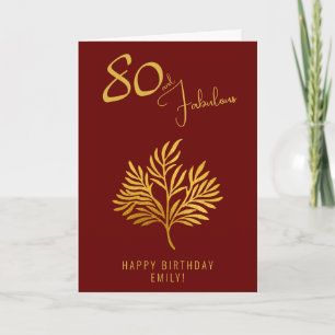 Cartão Elegante 80 e Fabulosos Galhos de Ouro Aniversário
