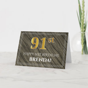 Cartão Elegante 91rua Aniversário: Faux Wood, Faux Doura