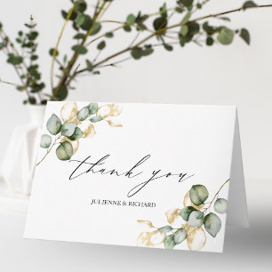 Cartão Elegante Agradecimento de Casamento com Verde e Do