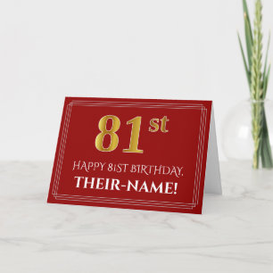 Cartão Elegante Aniversário "81º" com Nome em Dourado Fal