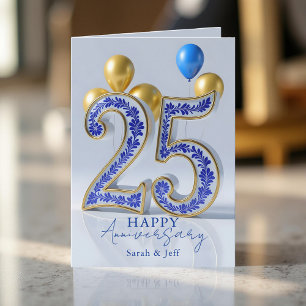 Cartão Elegante Aniversário de Casamento de 25 Anos em Az