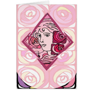Cartão Elegante Art Nouveau Rosa Mulher