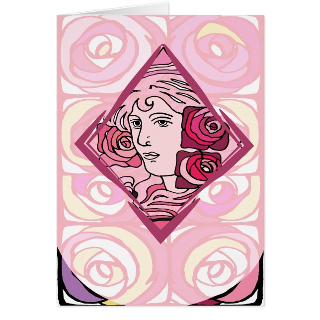 Cartão Elegante Art Nouveau Rosa Mulher (Frente)