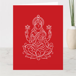 Cartão Elegante Arte da Deusa Lakshmi em Lotus