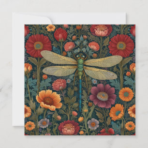 Cartão Elegante arte nova floral de Outono Libélula