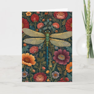 Cartão Elegante arte nova floral de Outono Libélula