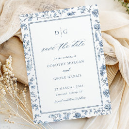 Cartão Elegante Azul de Save The Date com Chinoise