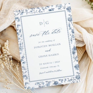 Cartão Elegante Azul de Save The Date com Chinoise