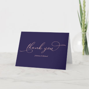 Cartão Elegante Azul Marinho Rosa Dourado Folha Script Ob